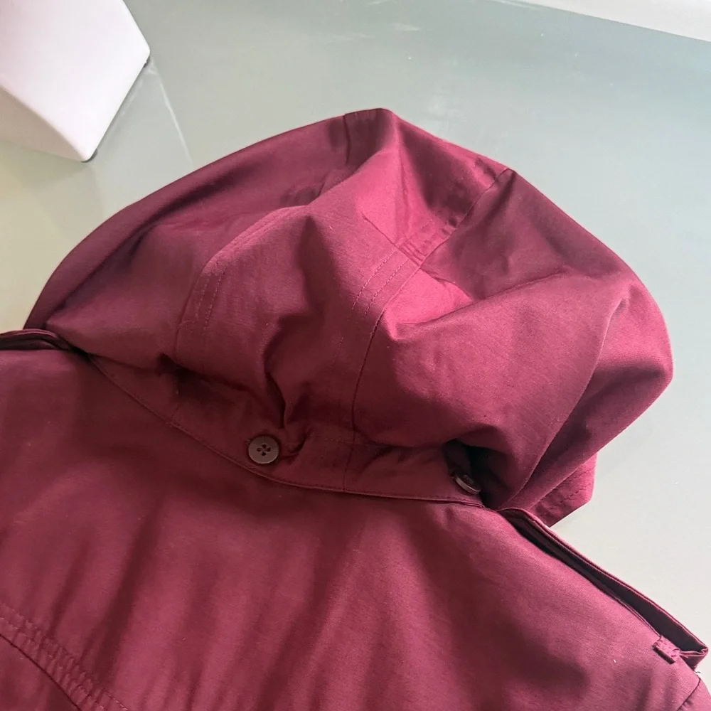 London Fog Women’s Trench Coat Size L Black Cherry | Removable Hood | Belted - Picture 9 of 11